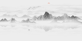 中式水墨山水画电视背景墙