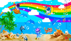 卡通星空太空人儿童房背景