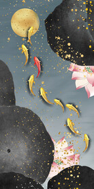 新中式九鱼图装饰画