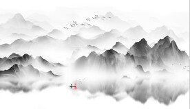 新中式抽象水墨山水风景背景墙