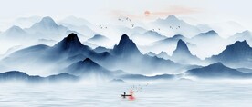 新中式抽象水墨山水风景背景墙