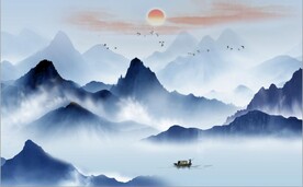 新中式抽象水墨山水风景背景墙