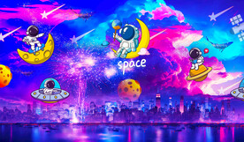 卡通太空人宇航员儿童房背景墙