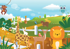 卡通长颈鹿狮子兔子背景