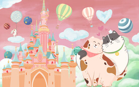 卡通情侣猫城堡背景