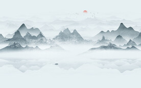 中式水墨山水画电视背景墙