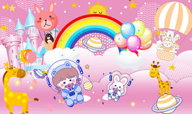 卡通城堡儿童房背景墙