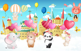 卡通儿童城堡动物背景墙