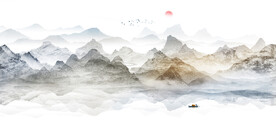 意境水墨山水画背景墙