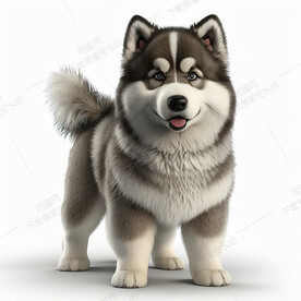 卡通阿拉斯加雪橇犬