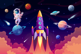 卡通太空星球宇航员火箭星空背景