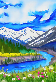 雪山水彩画