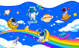 卡通宇航员儿童房背景墙