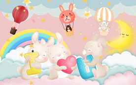 粉色兔子卡通背景墙