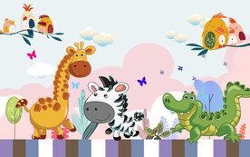 卡通斑马鳄鱼背景墙