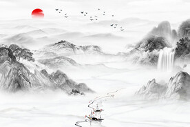 新中式山水一帆风顺电视背景墙