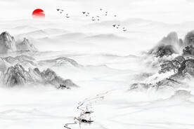 新中式山水意境顺风顺水背景墙