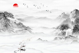 新中式古典山水意境水墨画背景墙
