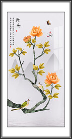 金色牡丹花鸟画