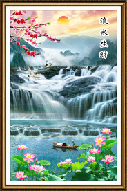 流水生财瀑布山水画