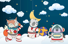 卡通动物宇航员背景墙