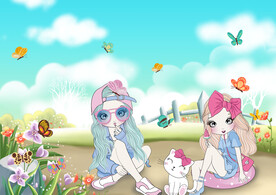 少女卡通背景墙