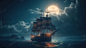 黑夜大海的帆船