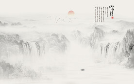 中式水墨山水国画背景墙画
