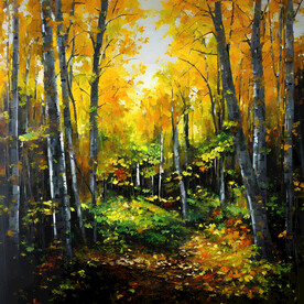 当代油画 秋日树林