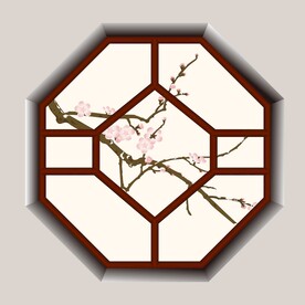 矢量图中式门窗雪梅花