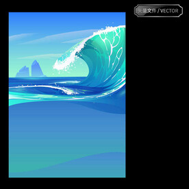 插画海边海浪