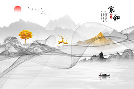 家和富贵飘带山水摇钱树意境背景
