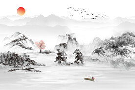 新中式大理石山水画水墨背景墙