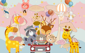 卡通动物儿童背景墙