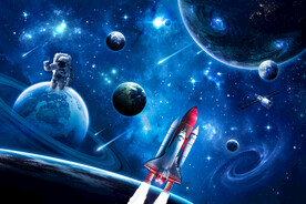 太空星球宇航员火箭宇宙银河背景