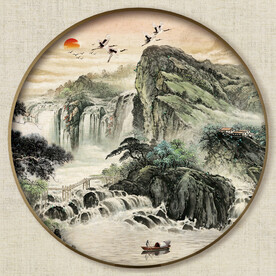 圆形中式山水画