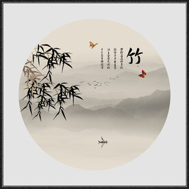 圆形水墨竹子