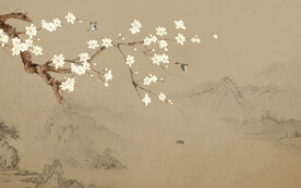 中式工笔花鸟画电视背景墙