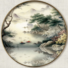 圆形意境山水画