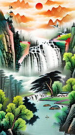 旭日东升山水画