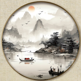 圆形中式山水画
