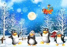 卡通大雪企鹅背景墙