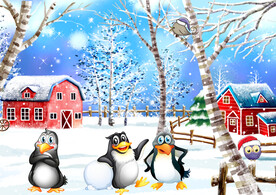 卡通企鹅雪景冬天
