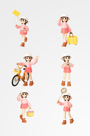 c4D春夏季旅行卡通儿童女孩