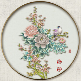圆形花鸟图