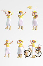 3D立体春夏旅行卡通儿童人物