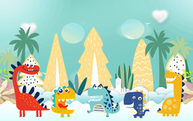 可爱卡通恐龙背景墙