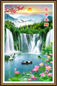 流水生财瀑布装饰画