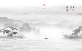 水墨江南水乡背景墙