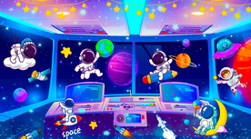 卡通宇航员儿童房背景